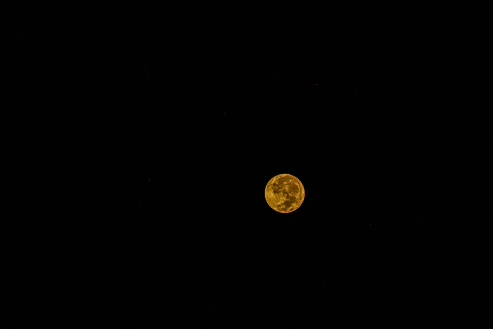 黃色的月亮在漆黑的午夜天空中閃耀。在黑暗的夜晚中明亮地發光。