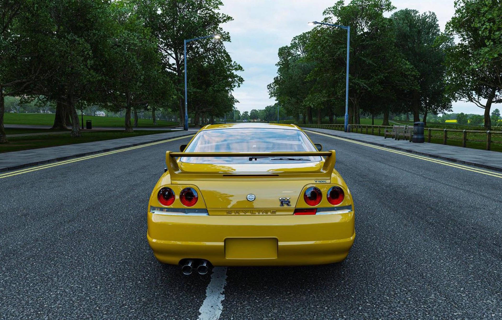 黃色尼桑Skyline GTR R33後視壁紙