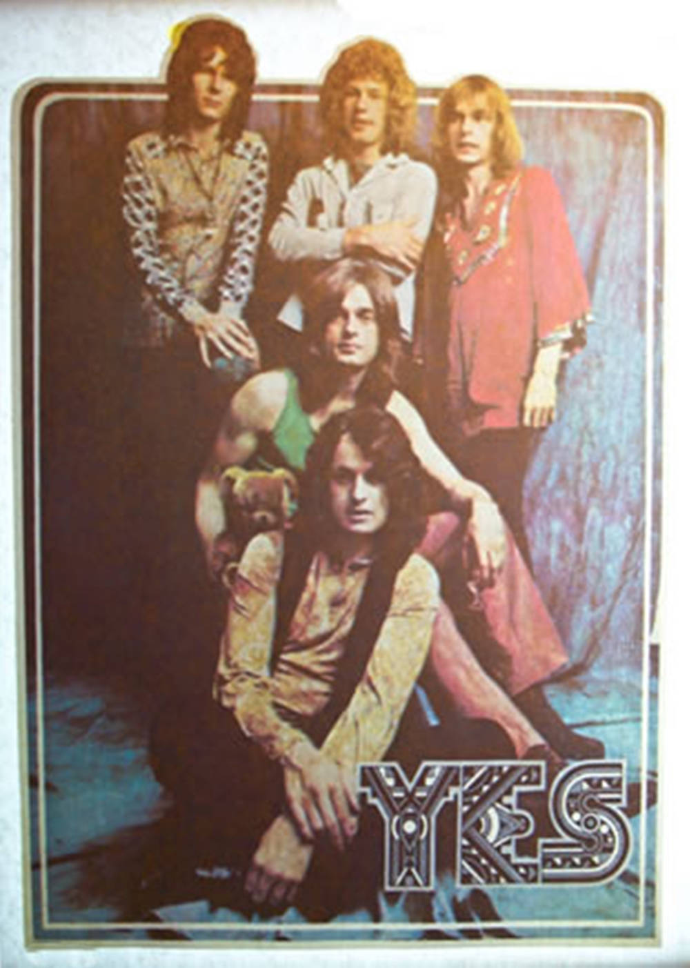經典搖滾樂隊YES的1970年代工作室肖像，迷幻風格。