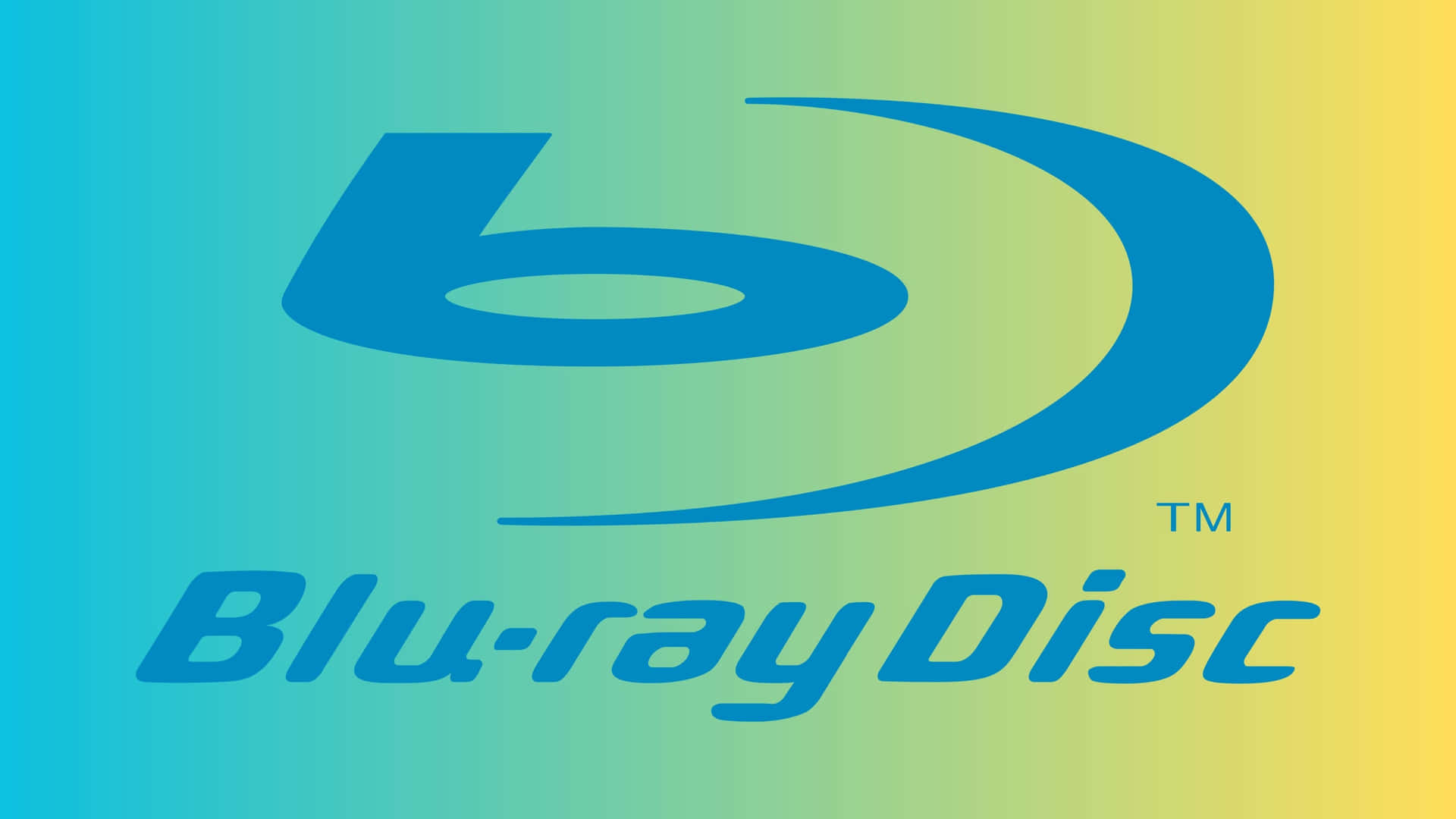  壁紙 — 以粗體藍色顯示的Blu-ray Disc標誌，背景為從青色漸變至黃色的漸層。