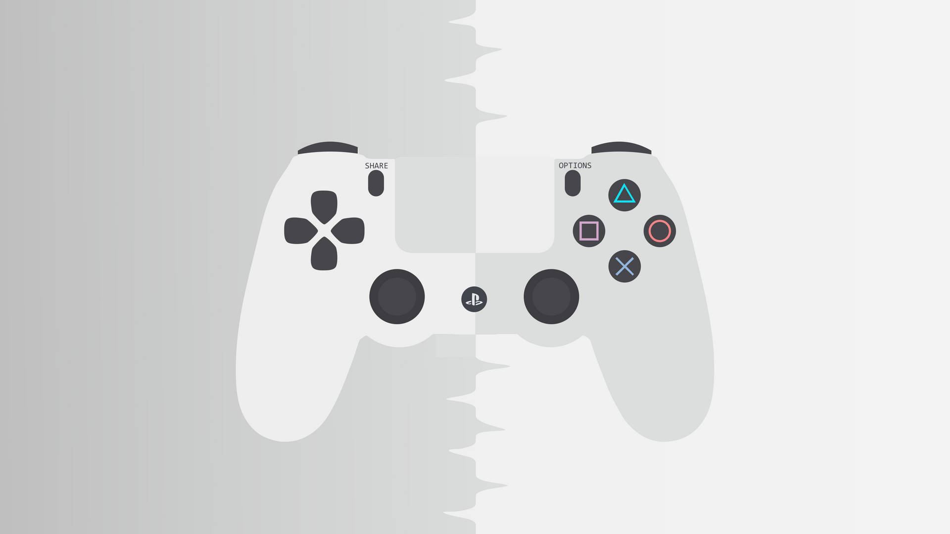 一個白色PlayStation手掣，中間有鋸齒狀撕裂。