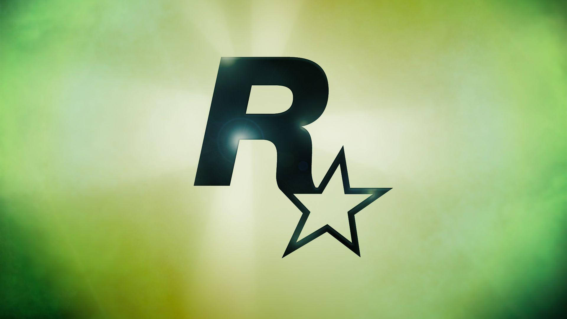 Rockstar Games標誌在綠色和黃色漸變背景上發光。