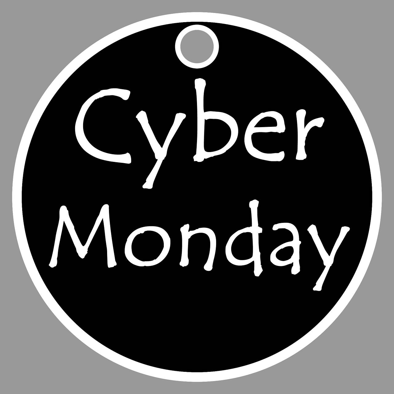 黑白圓圈中的 Cyber Monday 促銷圖形