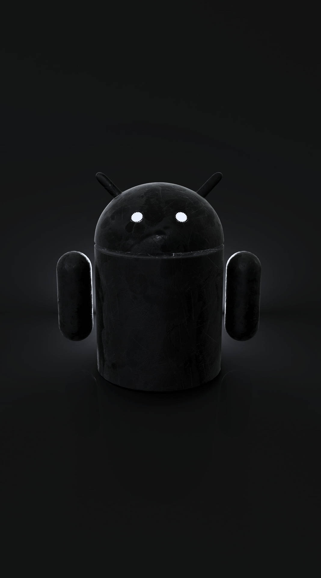 深色背景上發光眼睛的黑色Android機械人