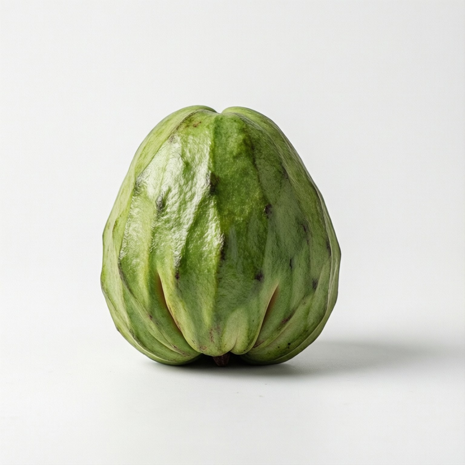 Minimal Soursop 壁紙 — 一個帶有紋理脊的綠色刺果番荔枝果實，在柔和的工作室燈光下，居中放置在純白色表面上。