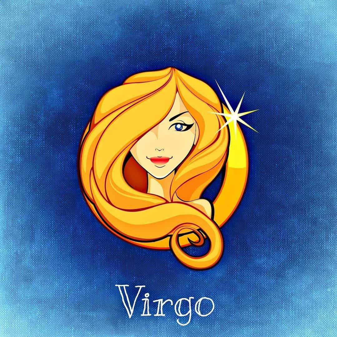 處女座星座符號描繪為一位擁有金色頭髮和星星的女性。