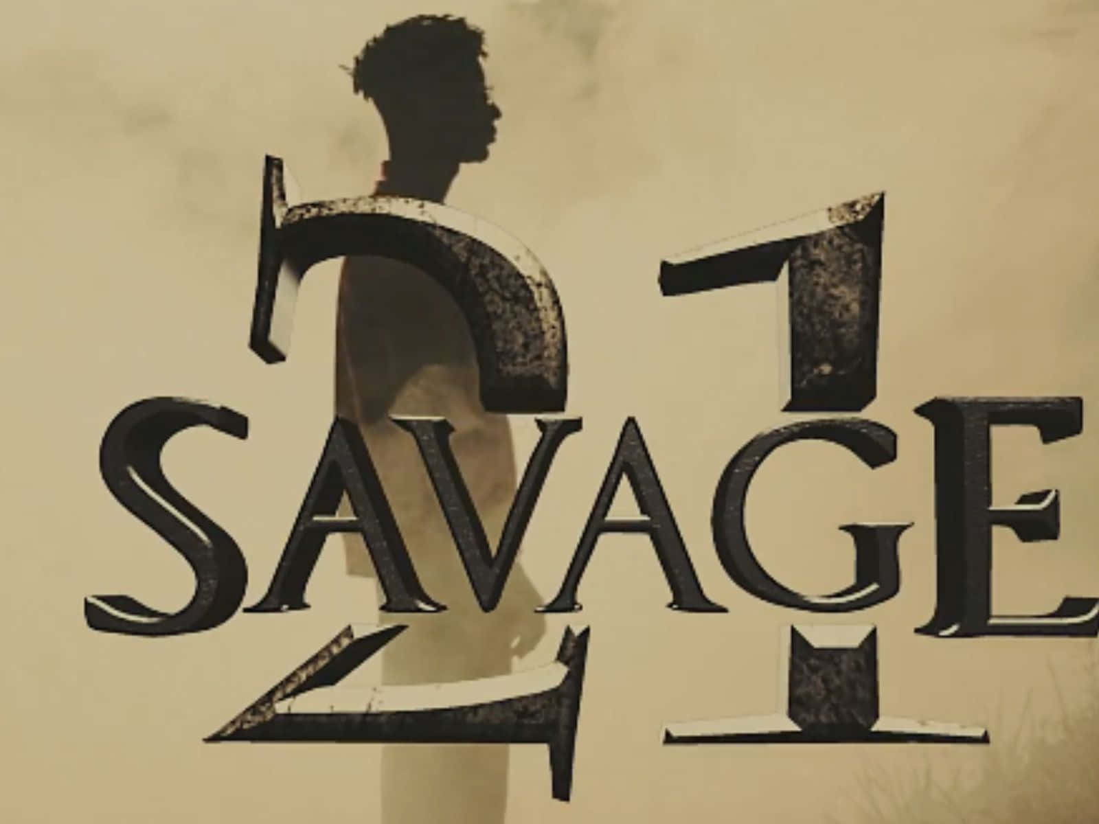 人物剪影在粗體紋理字母 savage 後面。