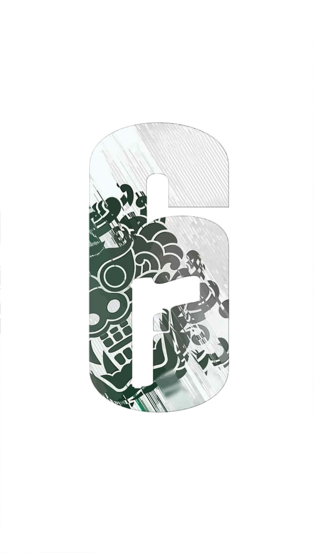  壁紙 — 一個風格化的數字六，其形狀內有複雜的綠色和白色抽象圖案。