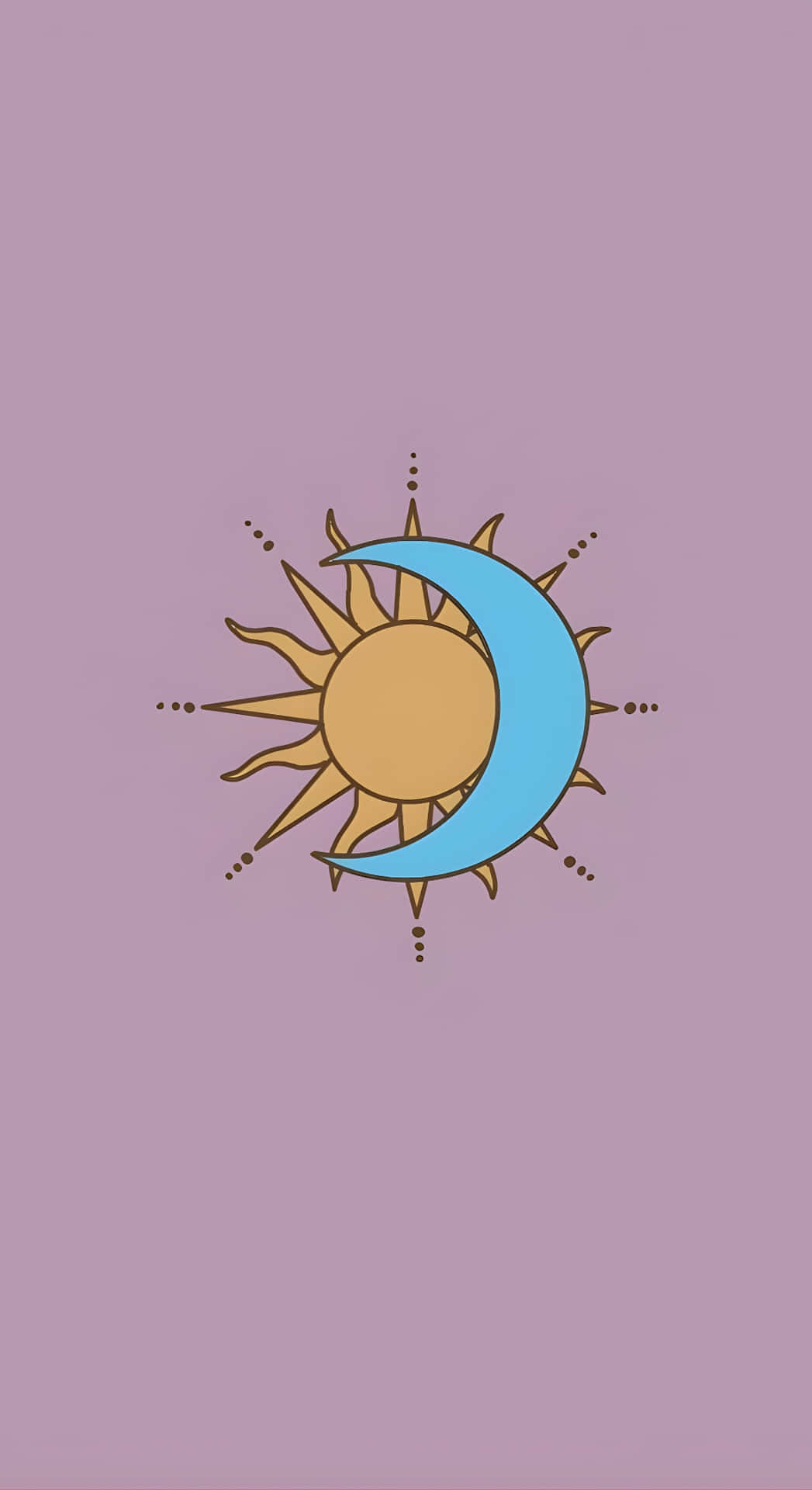  壁紙 — 一個風格化的太陽和彎月交織在柔和的薰衣草背景上。