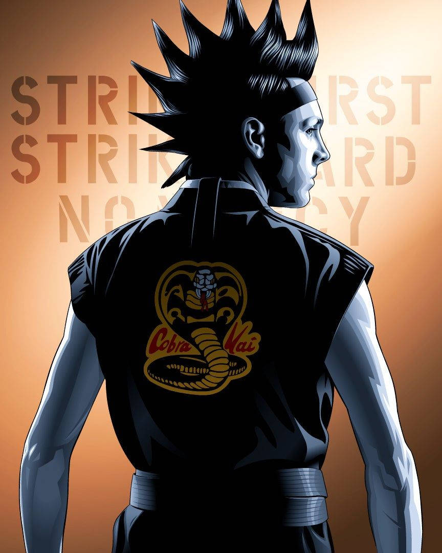 動漫武術家，身穿黑色道服，背面有 Cobra Kai 標誌