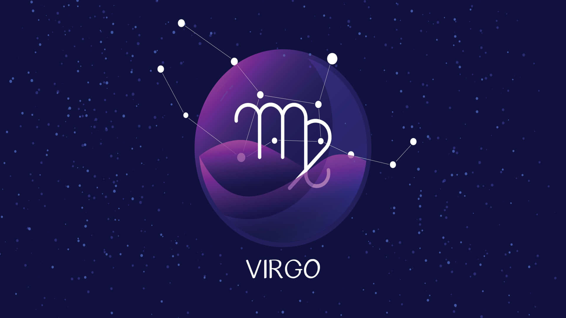 處女座星座符號在紫色球體內，背景是星空。