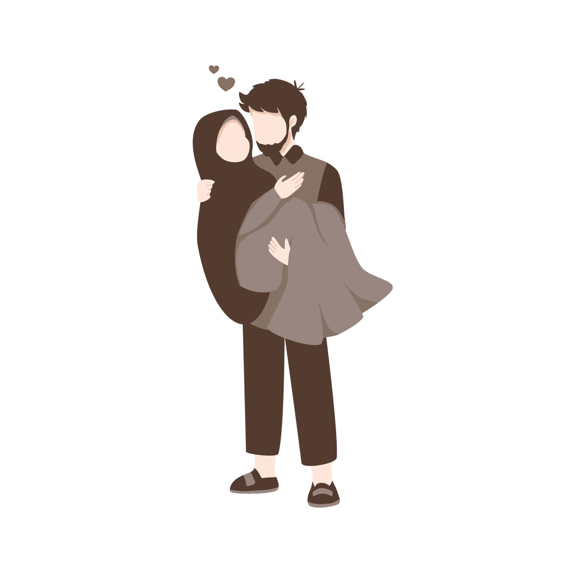  壁紙 — 一個極簡插畫，描繪一名男子擁抱一位戴頭巾的女子，他們頭頂上方漂浮著愛心。