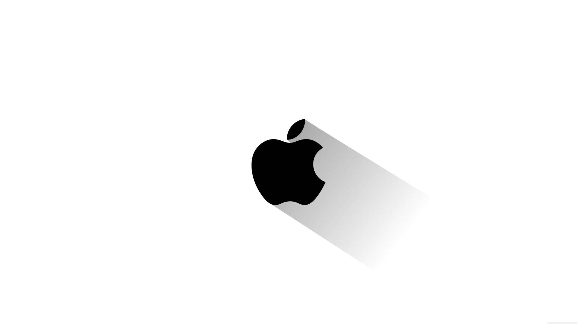 蘋果標誌黑色陰影 壁紙 — 一個極簡的黑色Apple標誌在純白背景上投下長而柔和的陰影。