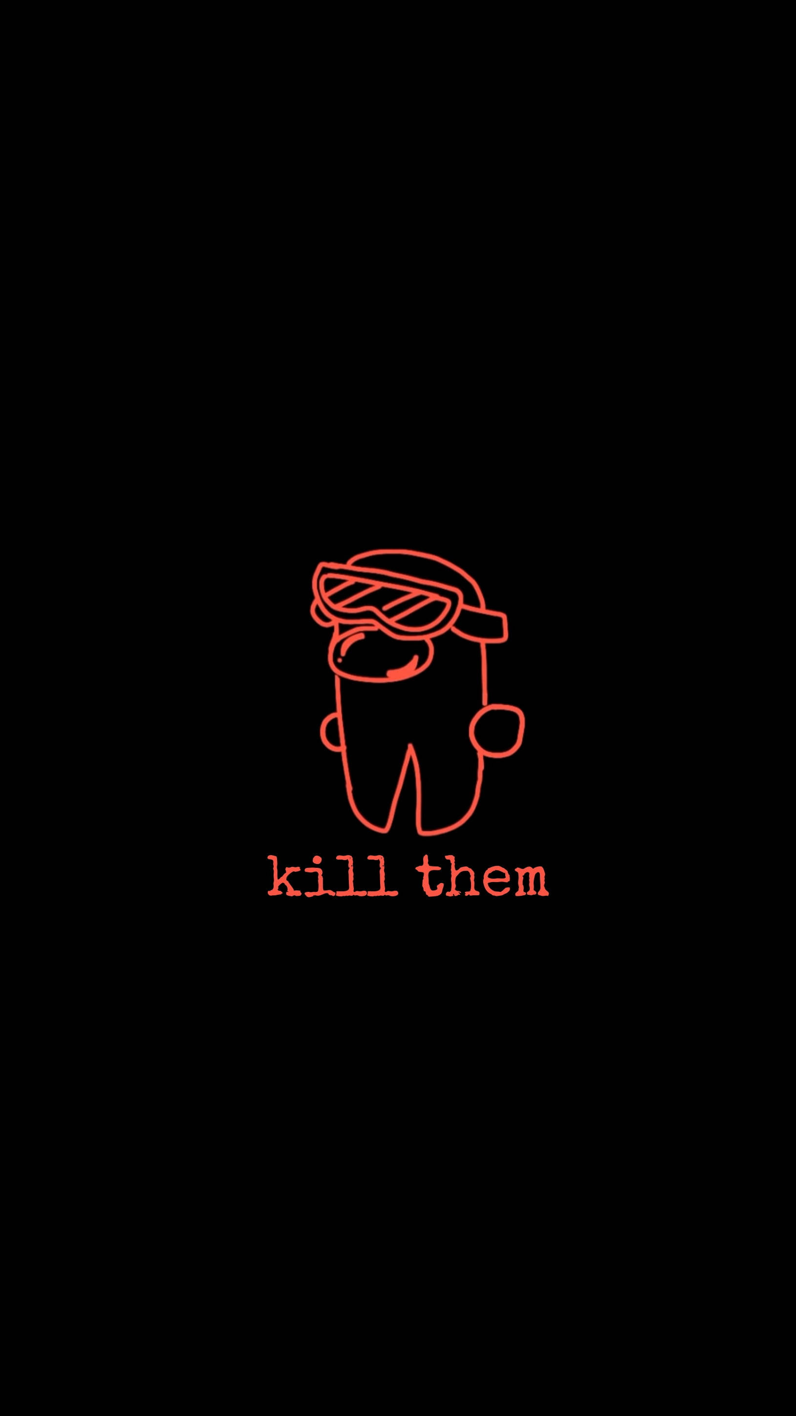 黑色背景上，紅色輪廓的卡通角色戴著護目鏡，並帶有 kill them 文字。