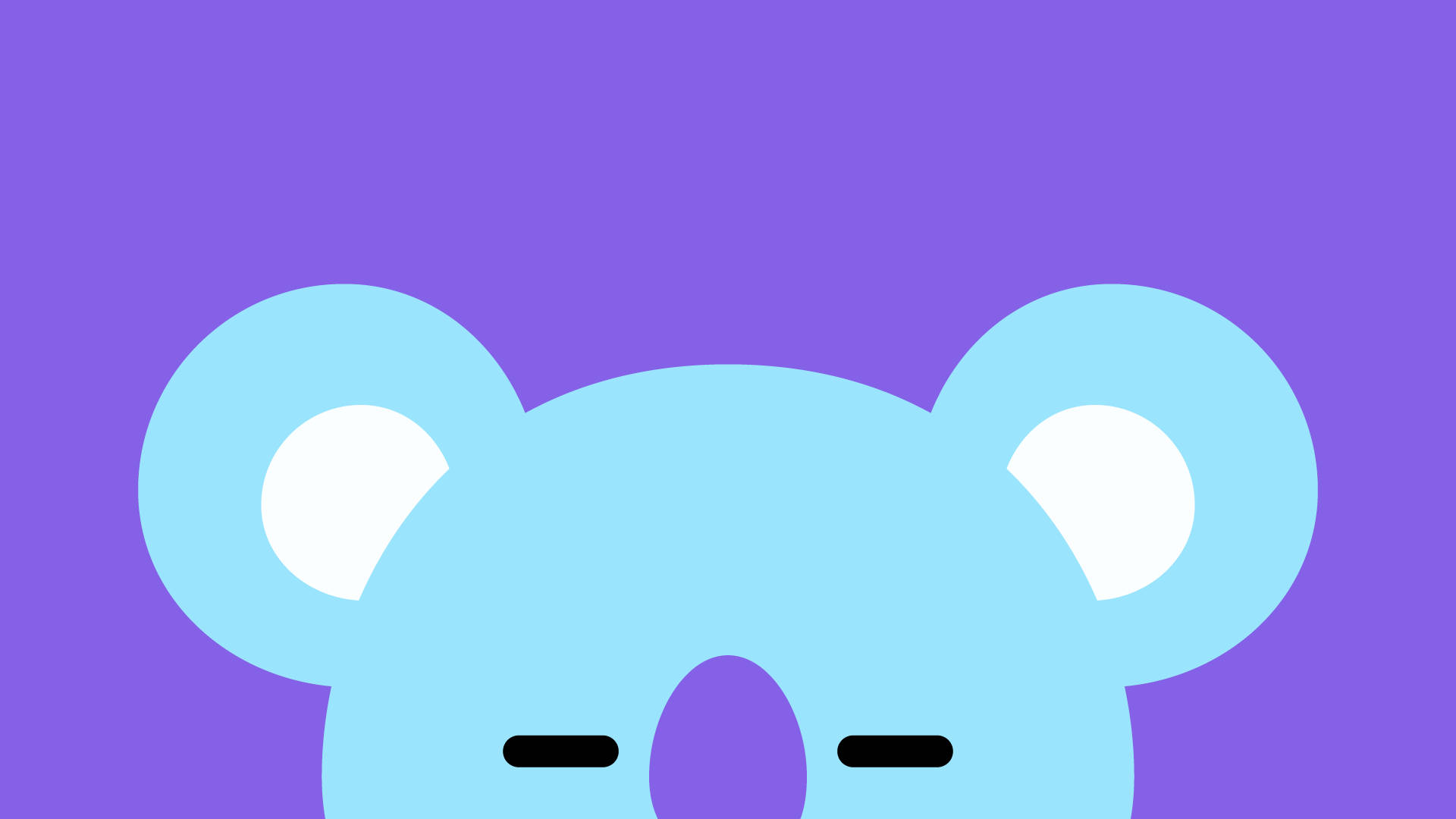 Koya BT21 矢量藝術 壁紙 — 一個極簡風格的淺藍色樹熊臉，帶有白色耳朵和黑色眼睛，背景為純紫色。