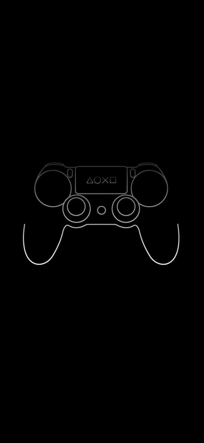  壁紙 — 一個簡約的白色線條繪圖，PlayStation 控制器居中於黑色背景上。