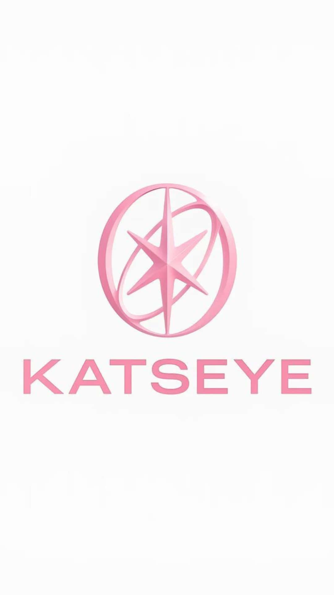  壁紙 — 一個簡約的粉紅色標誌，圓圈內有一顆星星，下方有 KATSEYE 字樣，背景為白色。