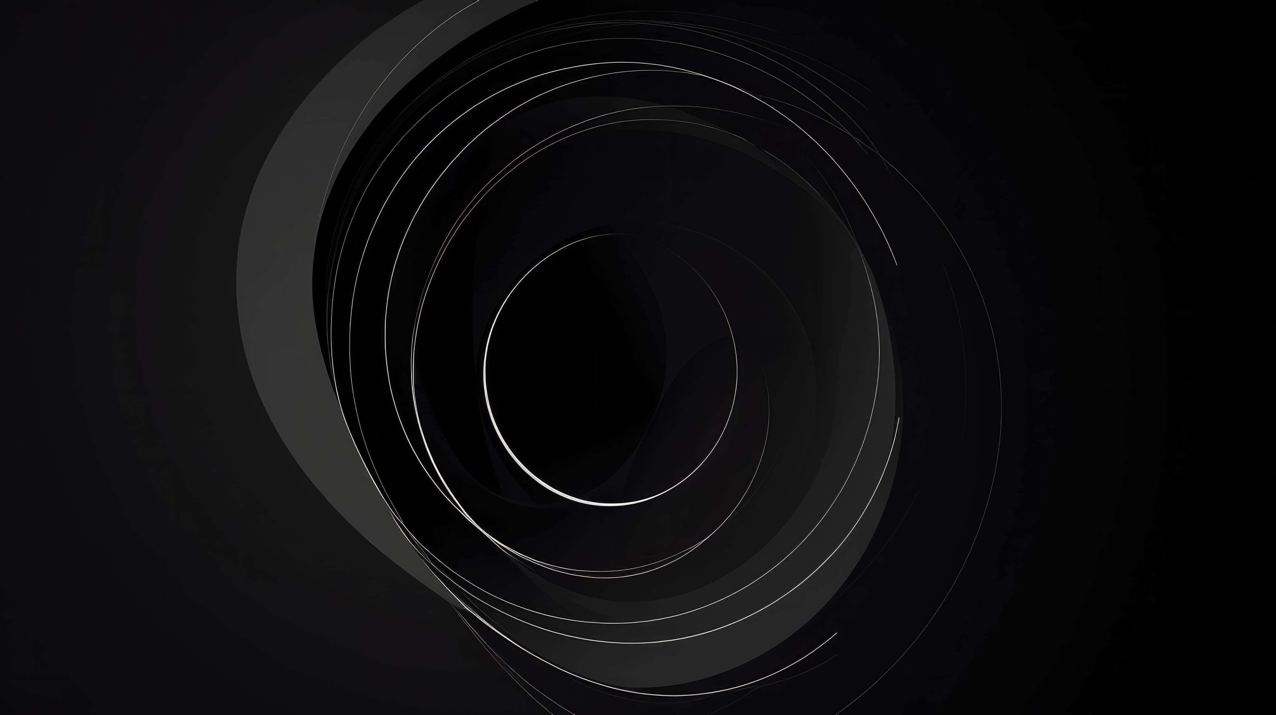 Abstract Circle 桌布 壁紙 — 一個由發光白色同心圓組成的迷人抽象隧道，逐漸消失在黑暗中。