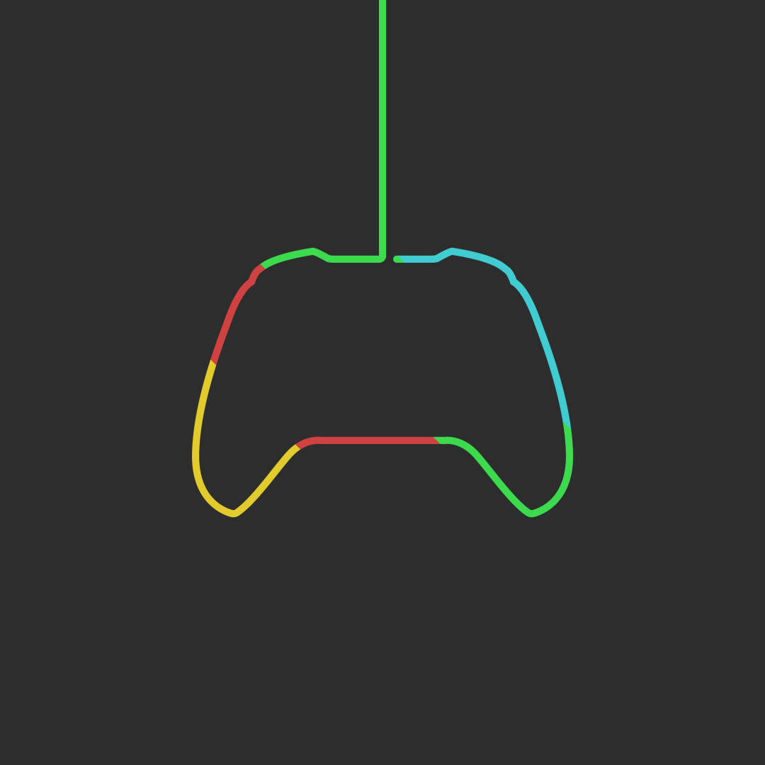 一個色彩繽紛嘅線條藝術輪廓，顯示一個遊戲控制器掛喺一條綠色線上。