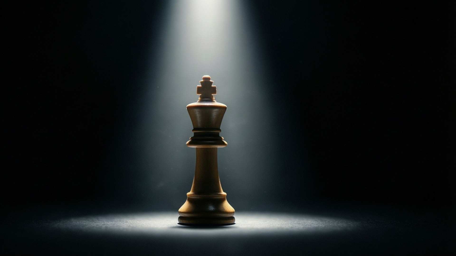 在黑暗中由聚光燈照亮的國際象棋國王棋子。