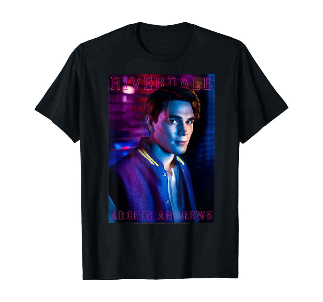 黑色T恤，帶有霓虹色Archie Andrews Riverdale圖案。