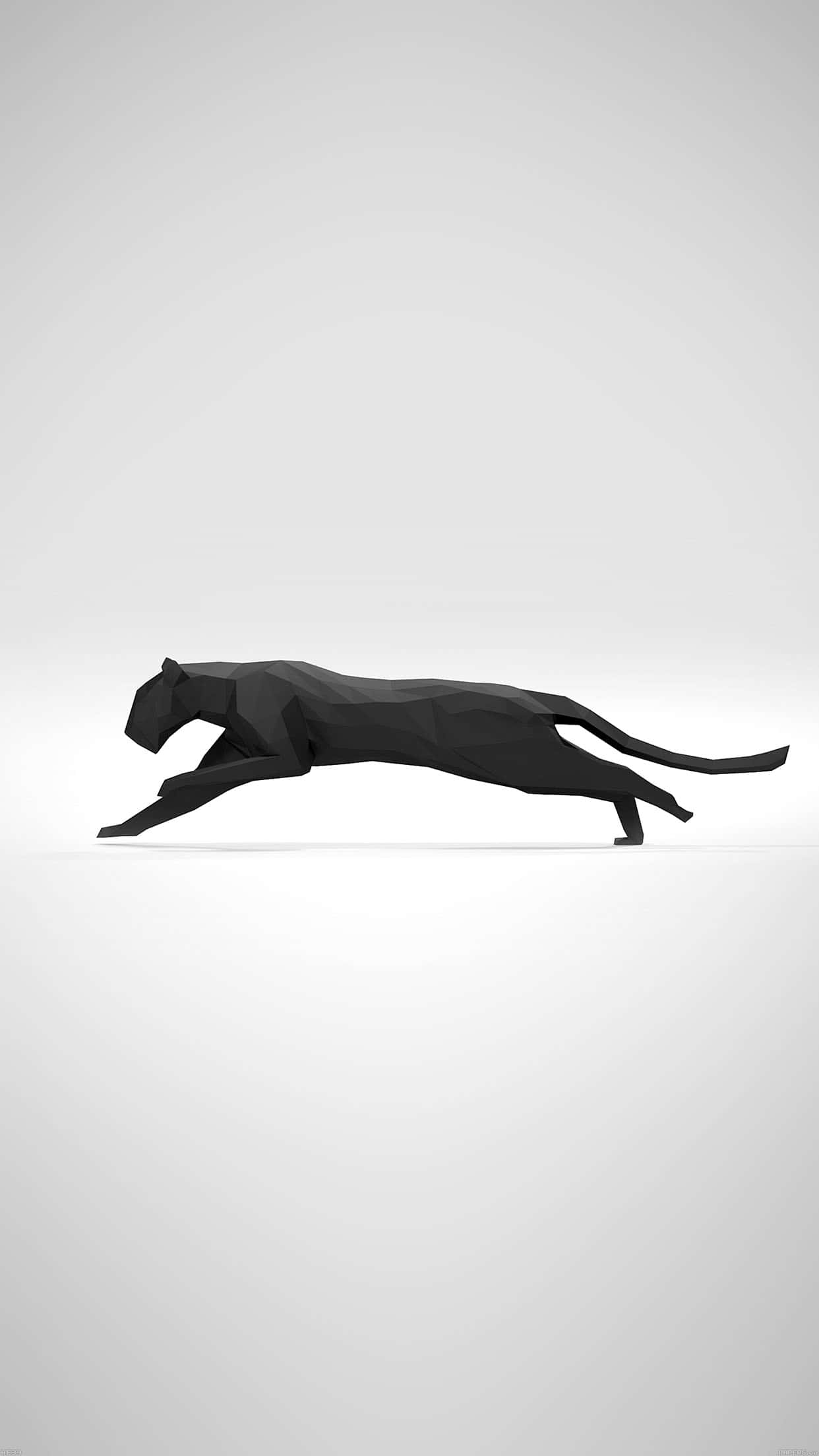 Minimalist Animal 桌布 壁紙 — 一件時尚的黑色低多邊形黑豹雕塑，在極簡漸變灰色背景上躍起。