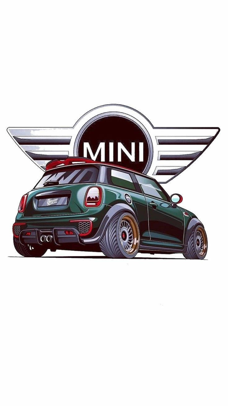 帶有金色輪圈和紅色點綴的綠色MINI Cooper，位於MINI標誌徽章下方。