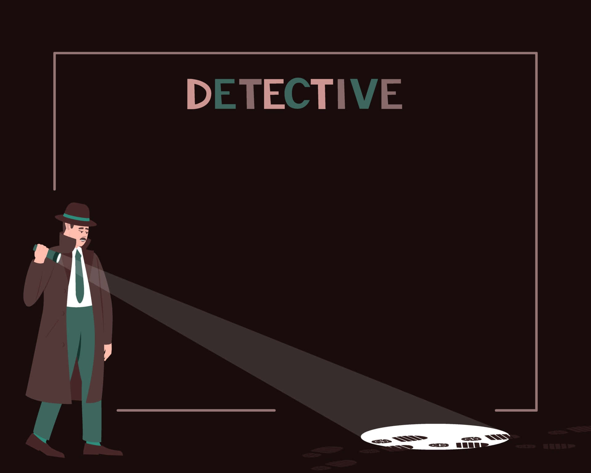 偵探用電筒照亮「DETECTIVE」標誌下的腳印。