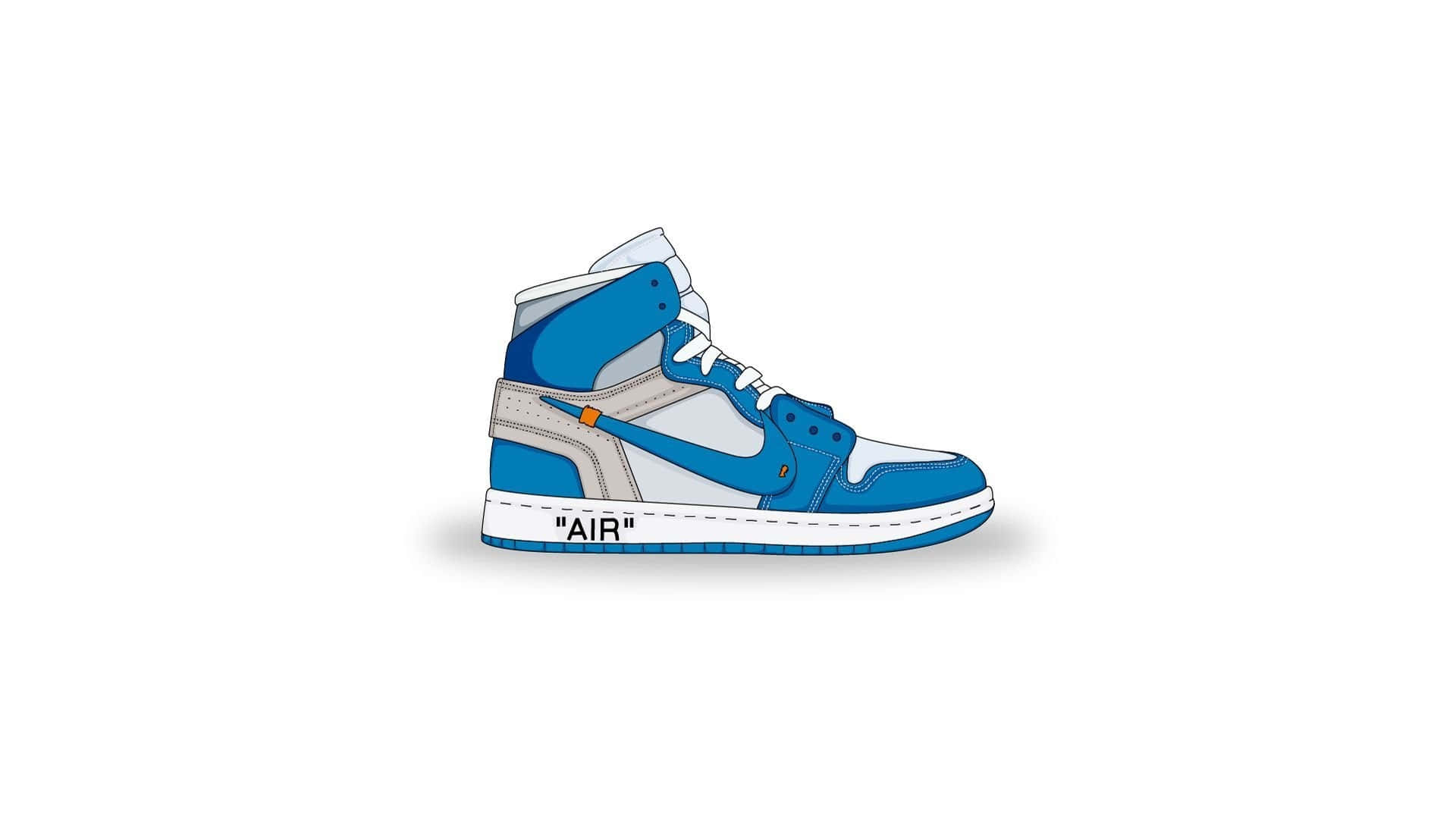  壁紙 — 一雙時尚的藍白高筒運動鞋，鞋底帶有「AIR」品牌標誌，背景為純白色。
