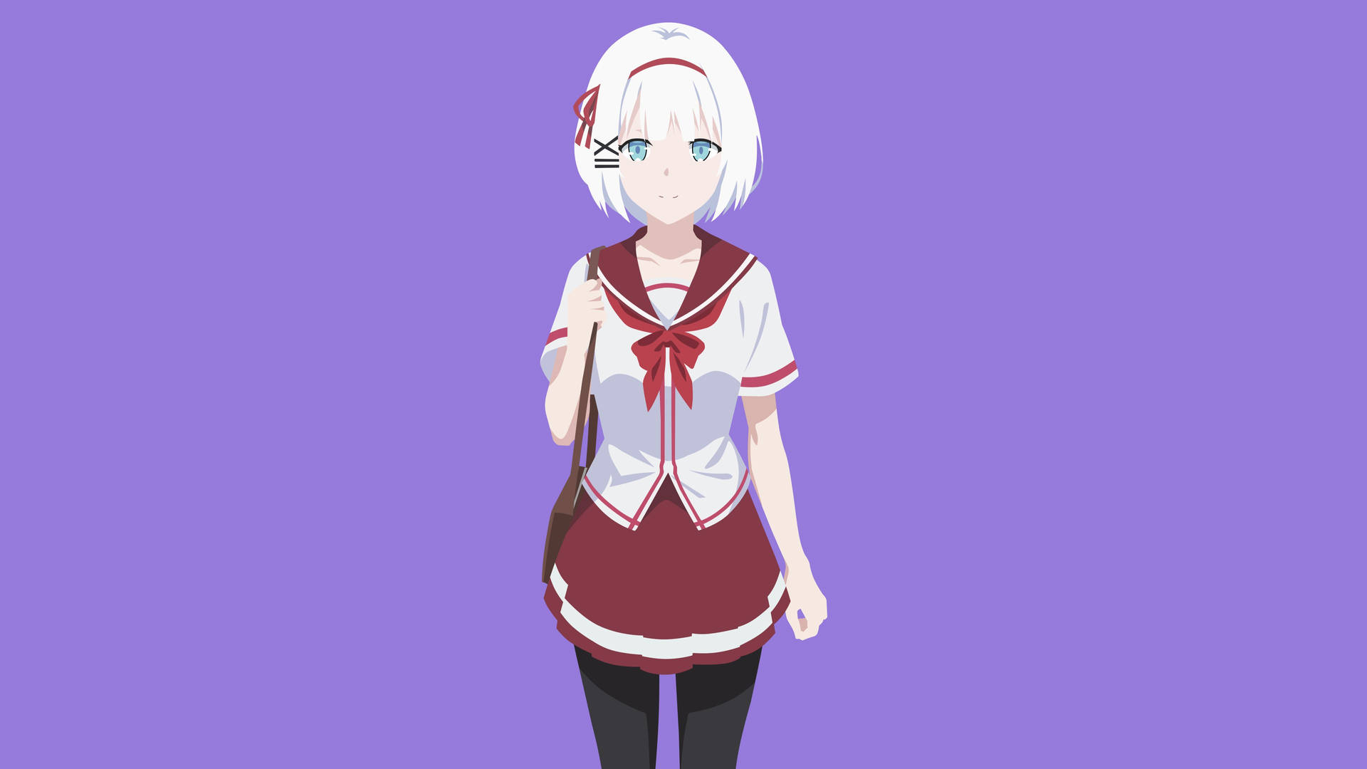 白髮貓耳動漫女孩穿著紅白水手服。