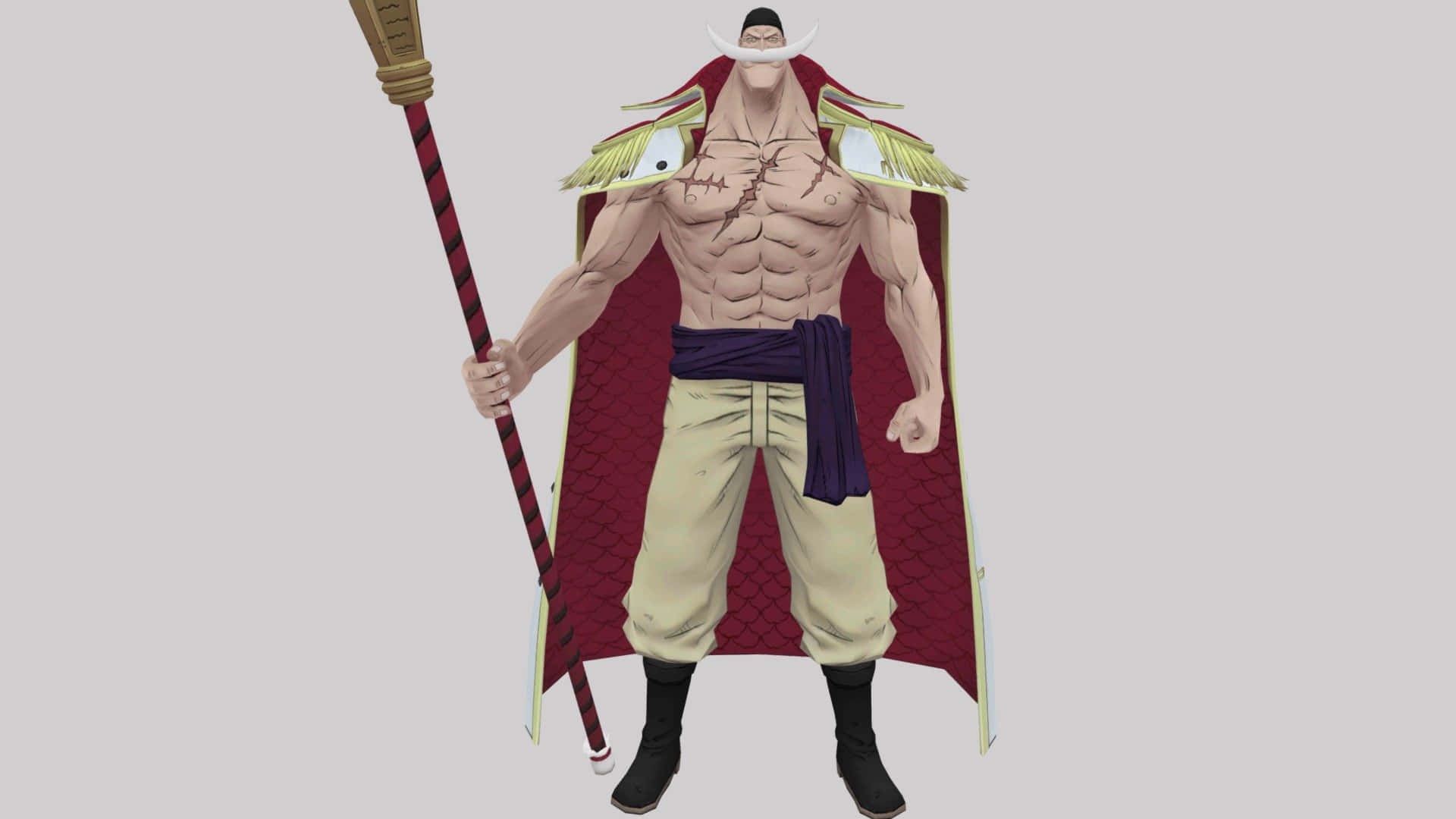 留著白色鬍鬚、披著紅色斗篷的動漫角色，手持長杖。