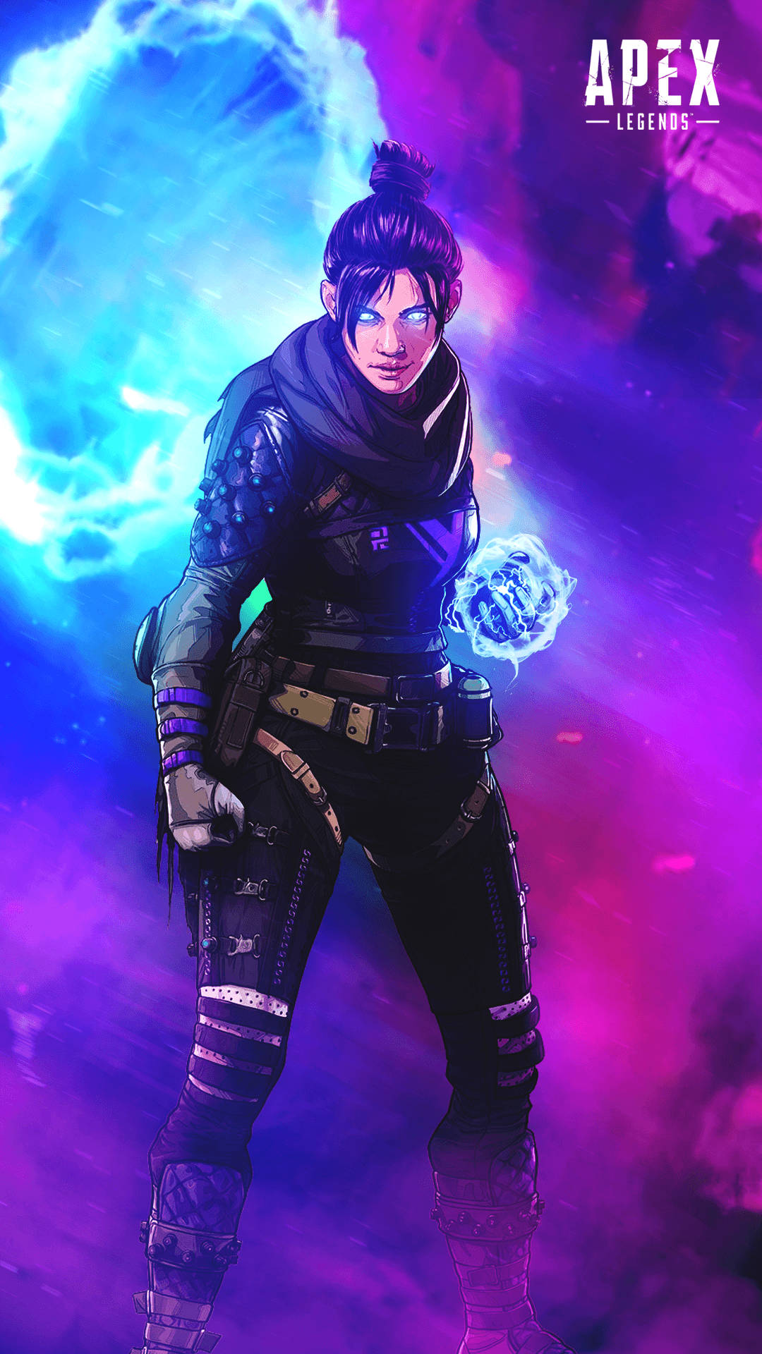 一位Apex Legends女性角色在宇宙環境中揮舞發光能量。