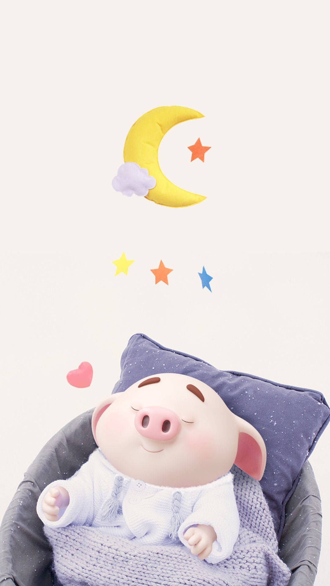在月亮和星星下的椅子上睡覺的卡通豬。