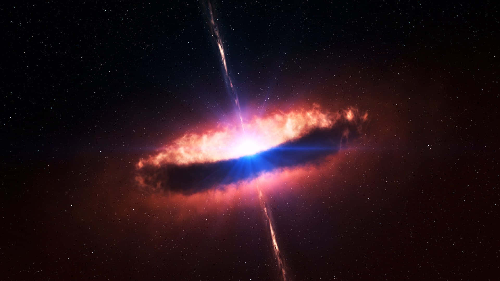 在星空中散發著紅藍光芒的充滿活力的宇宙星雲