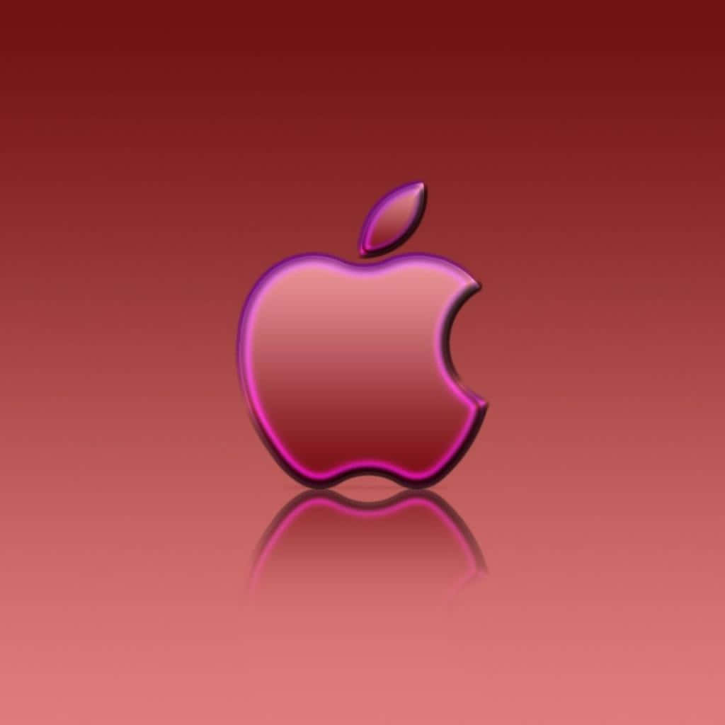 iPad Mini 6 桌布 壁紙 — 一個帶有咬痕的光澤紫色蘋果標誌，居中放置在帶有微妙反射的紅色漸變背景上。