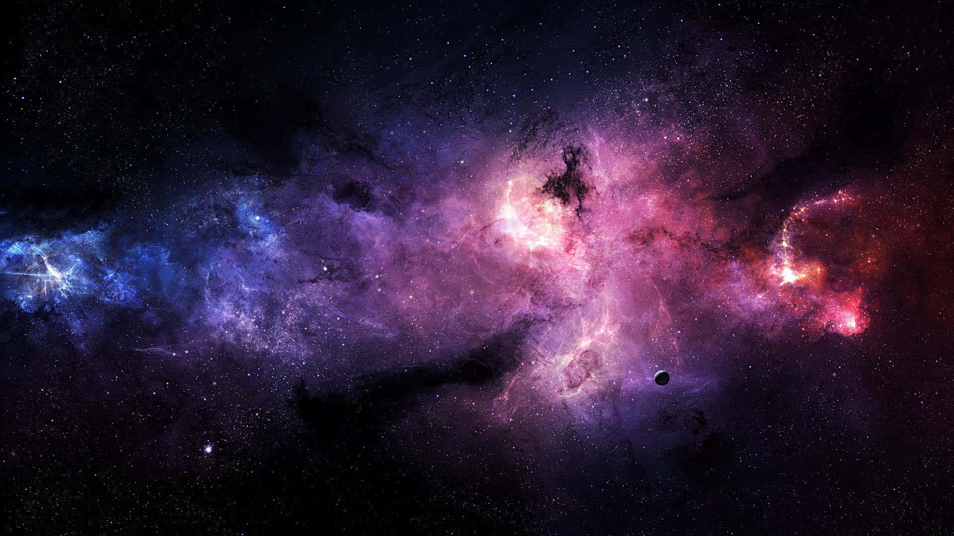 充滿活力的宇宙星雲，帶有星星和一顆小行星在深空中。