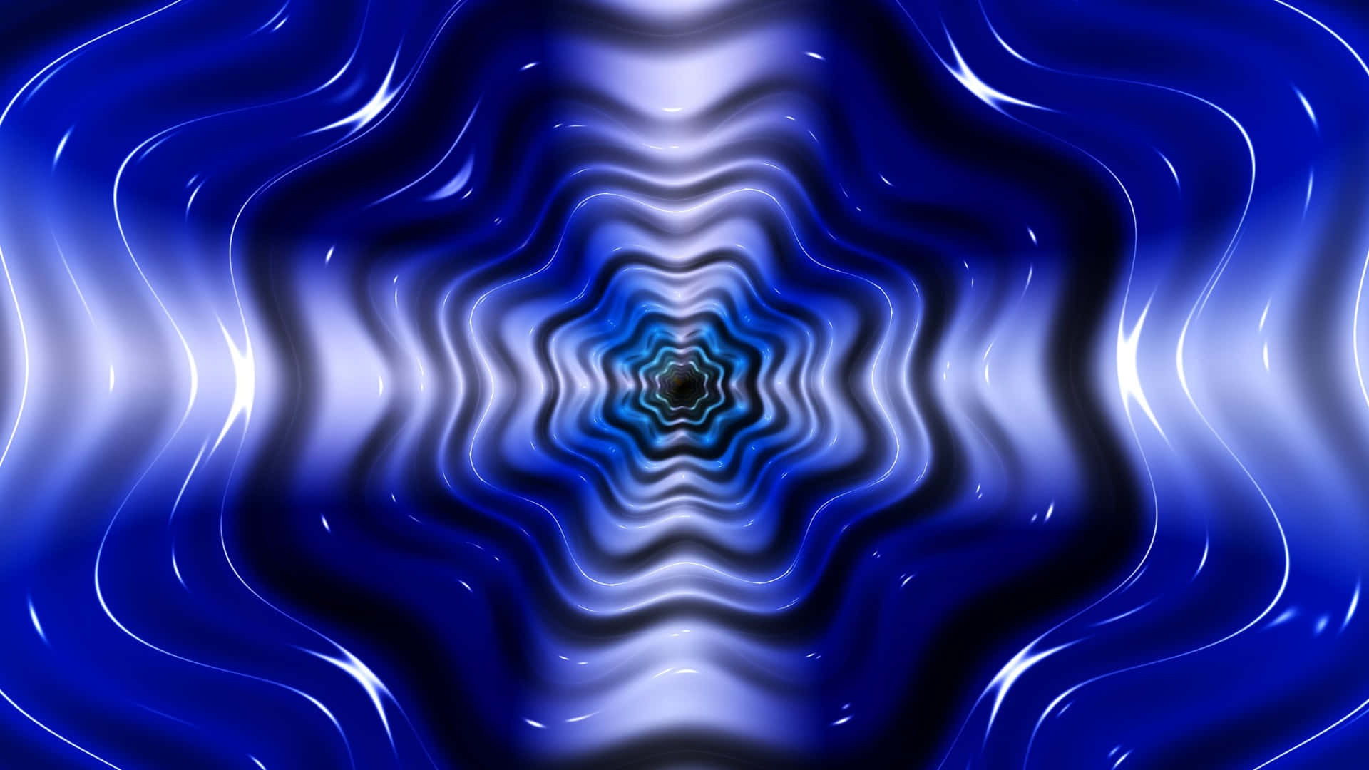  壁紙 — 一個迷人的數碼隧道，由旋轉的藍色和白色光線匯聚到一個黑暗的中心。