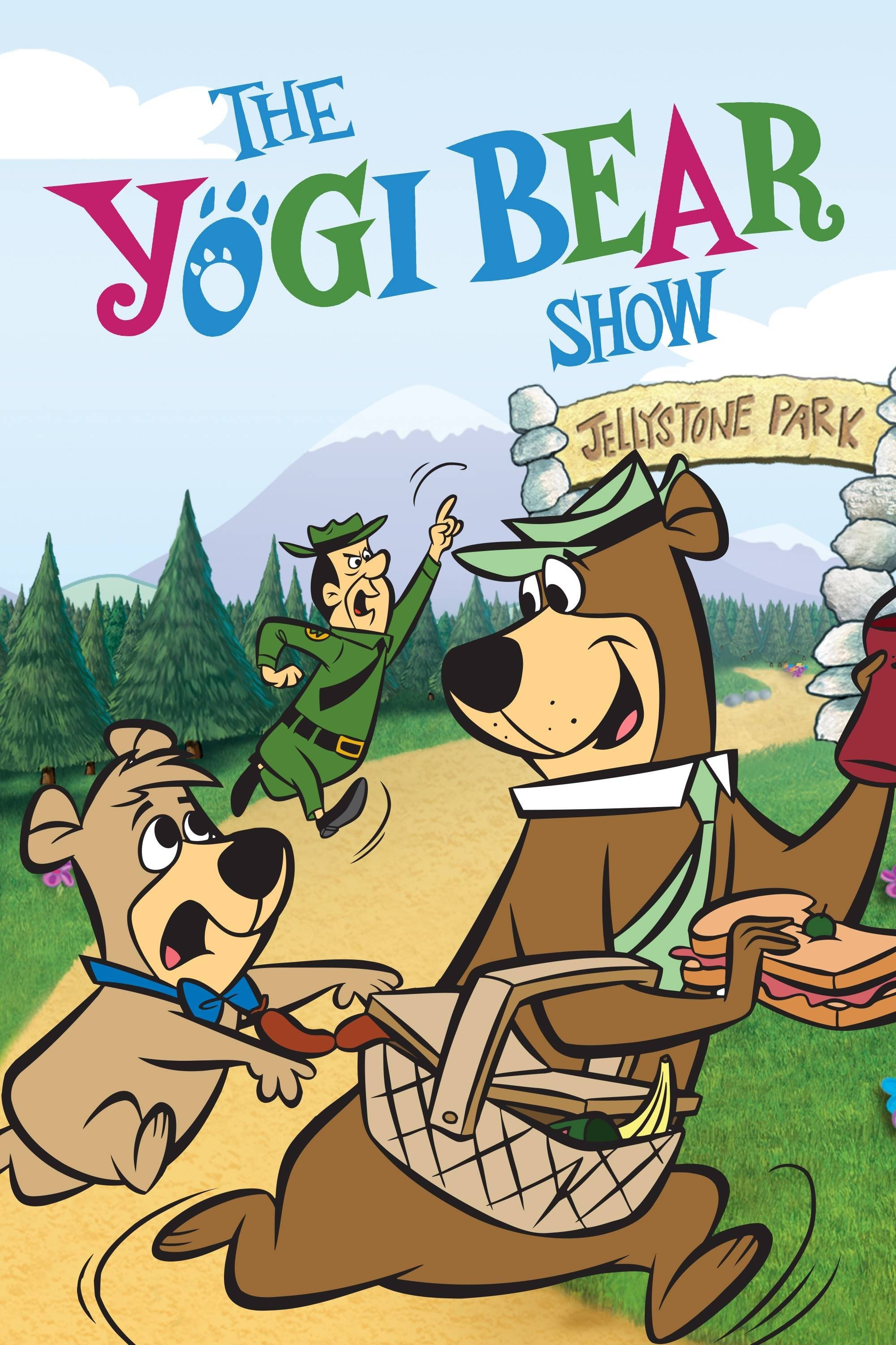 Yogi Bear 系列 壁紙 — 瑜伽熊和布布帶著野餐籃穿過傑利石公園，公園管理員在後面追趕。