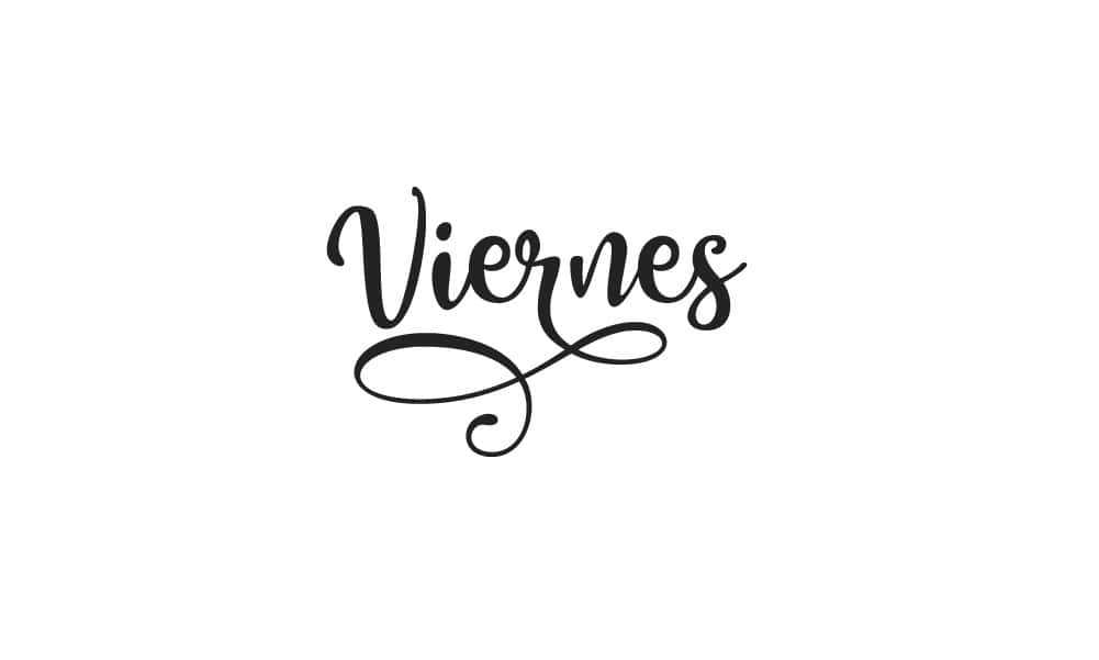  壁紙 — 優雅的黑色書法字 'Viernes' 居中在乾淨的白色背景上，帶有裝飾性漩渦。