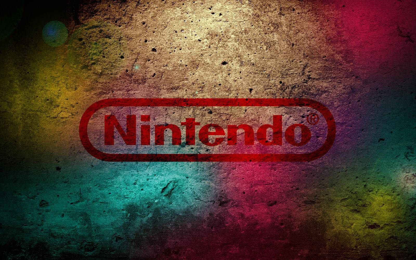 YouTube縮圖任天堂龐克風格 壁紙 — 一個風化的紅色任天堂標誌在充滿活力、紋理豐富的多色背景上脫穎而出，帶有頹廢效果。