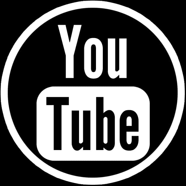 黑白YouTube標誌 壁紙 — 在純黑色背景上，圓圈內置中一個大膽的白色 YouTube 標誌。