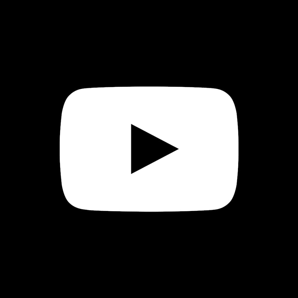 YouTube 黑色背景黑白標誌 壁紙 — 一個極簡的白色YouTube播放按鈕圖示，居中在純黑色背景上。
