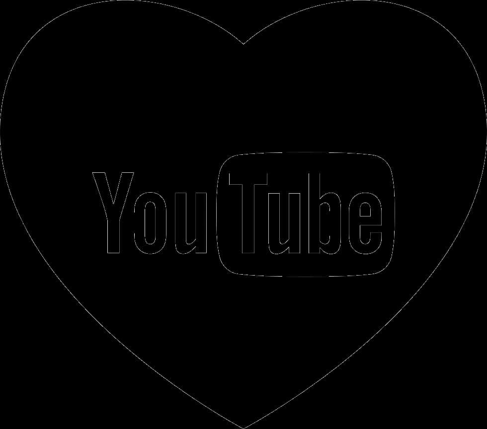 黑白色心形YouTube標誌 壁紙 — 黑色背景上，心形內置中嘅YouTube標誌嘅極簡白色輪廓。