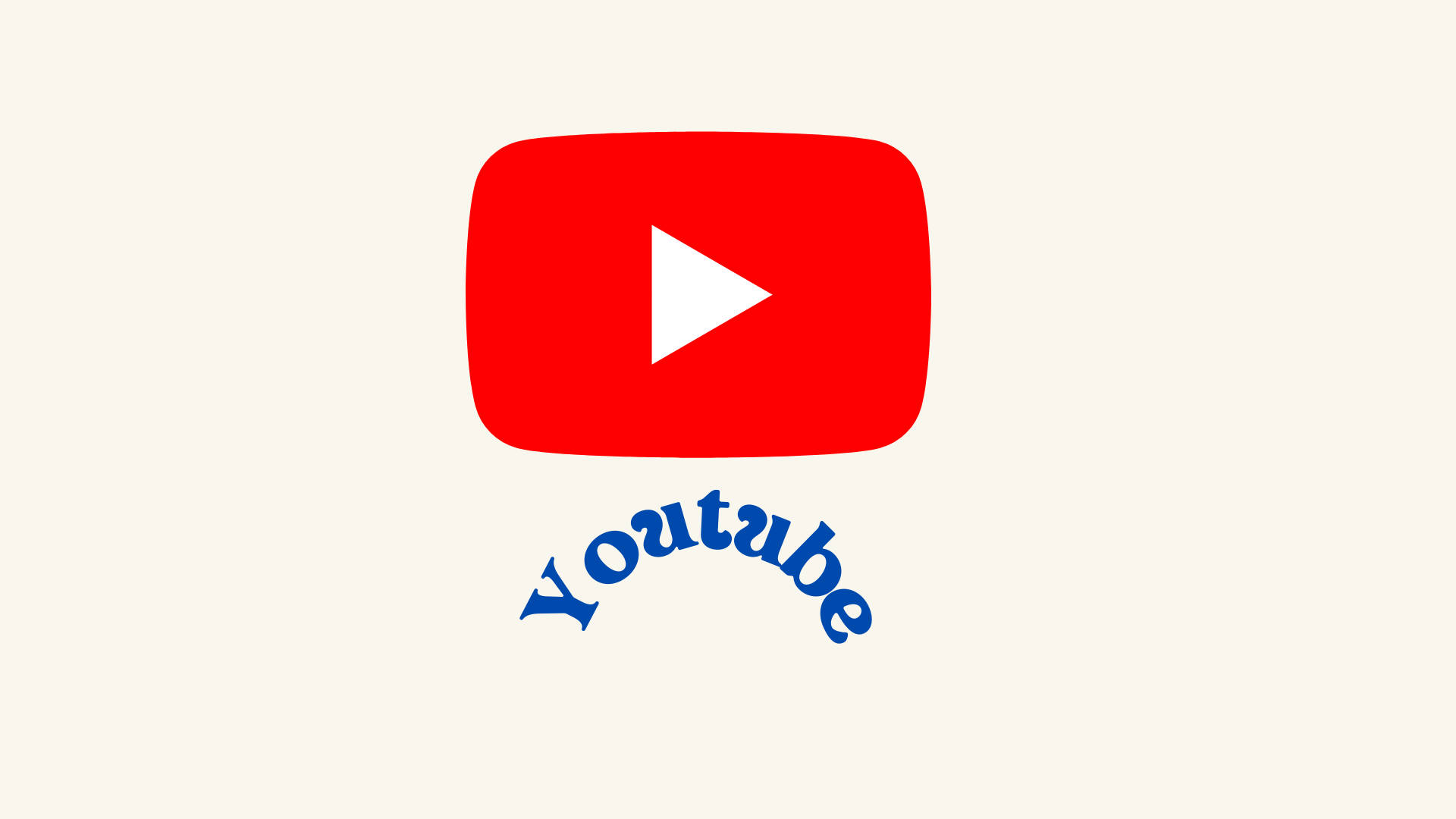 復古風格的YouTube標誌 壁紙 — 在奶油色背景上，一個粗體的紅色 YouTube 播放按鈕標誌，帶有藍色草書文字。