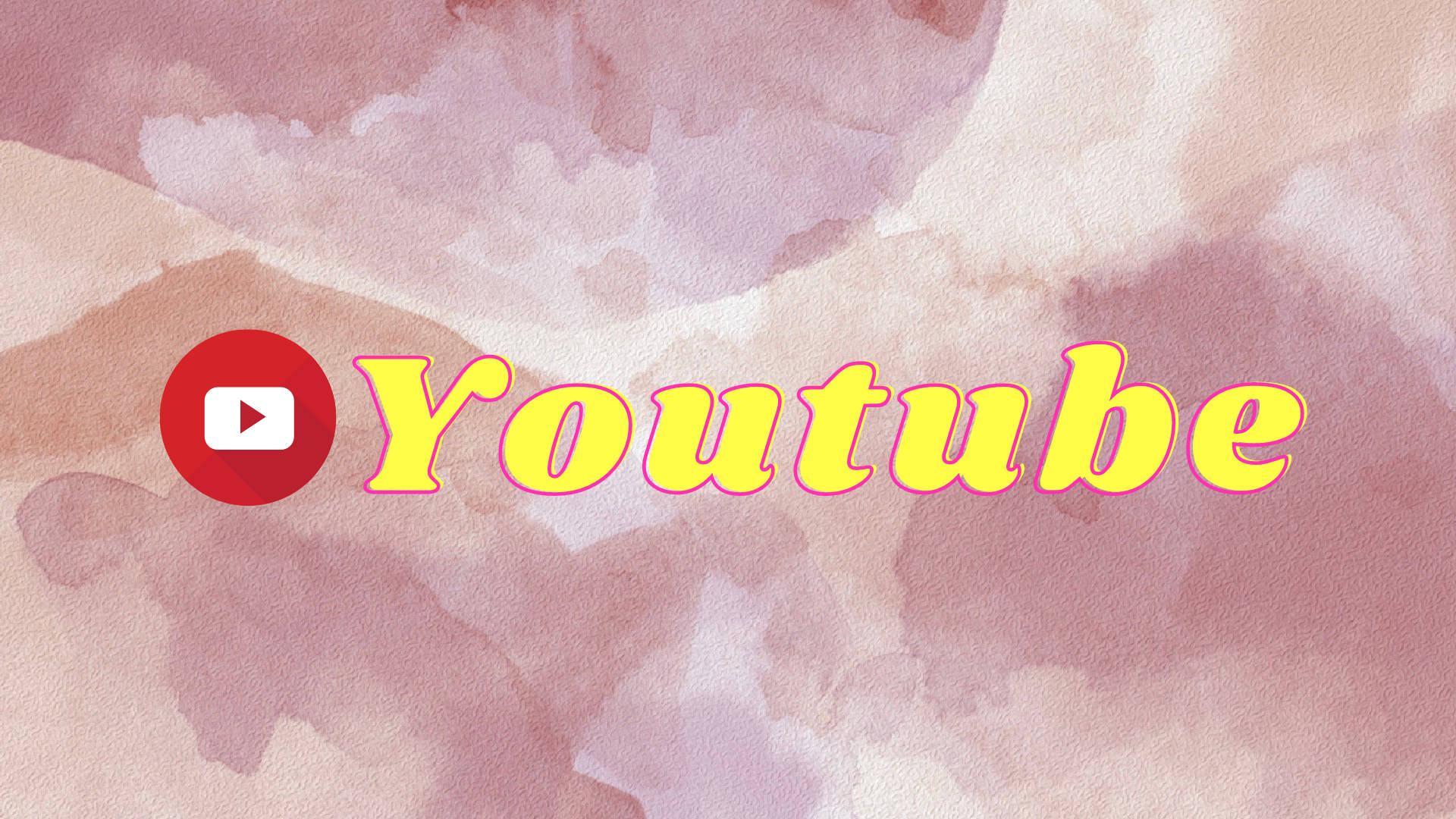 YouTube標誌於粉紅大理石雲朵 壁紙 — 以柔和粉紅色水彩背景襯托的粗體黃色YouTube標誌，帶有紅色播放按鈕。