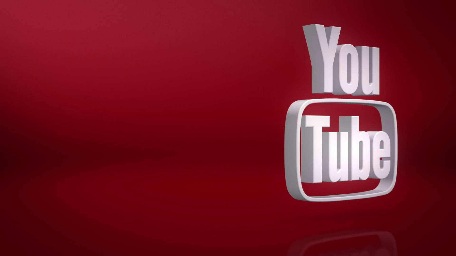 YouTube 暗紅背景白色標誌 壁紙 — 標誌性的YouTube標誌以白色3D形式漂浮在漸變紅色背景上，帶有微妙的倒影。