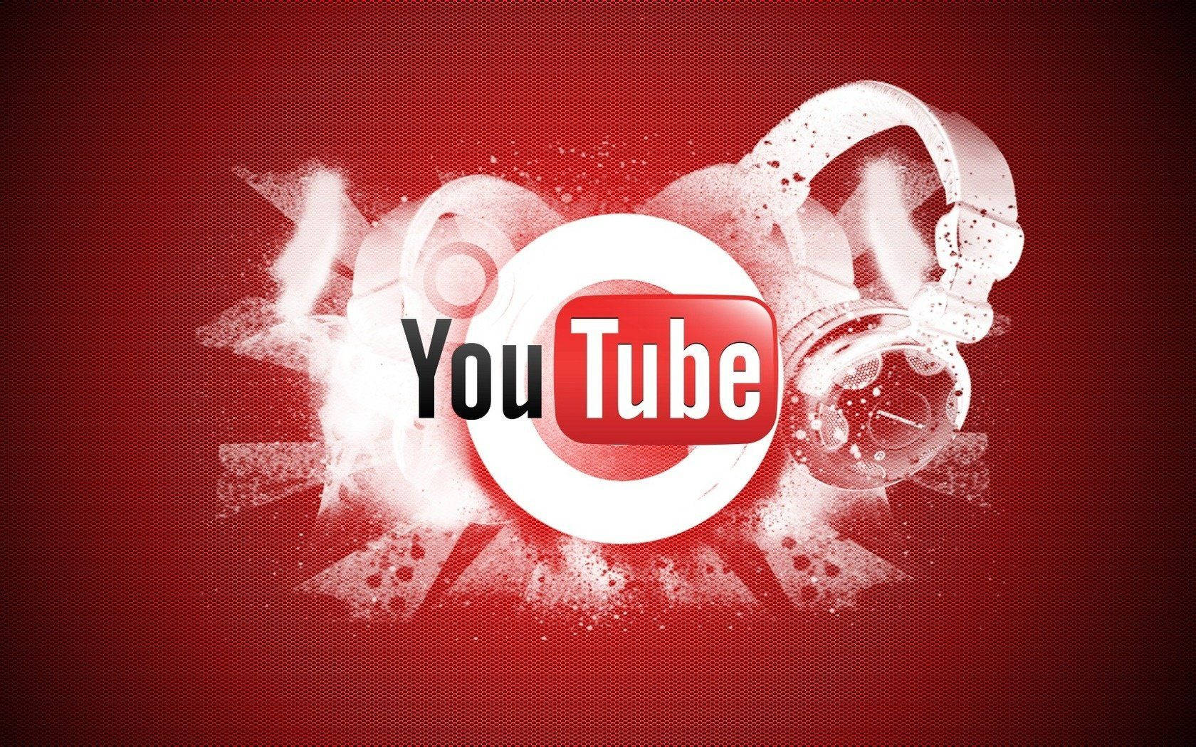 紅色背景上帶有耳機和白色飛濺的 YouTube 標誌