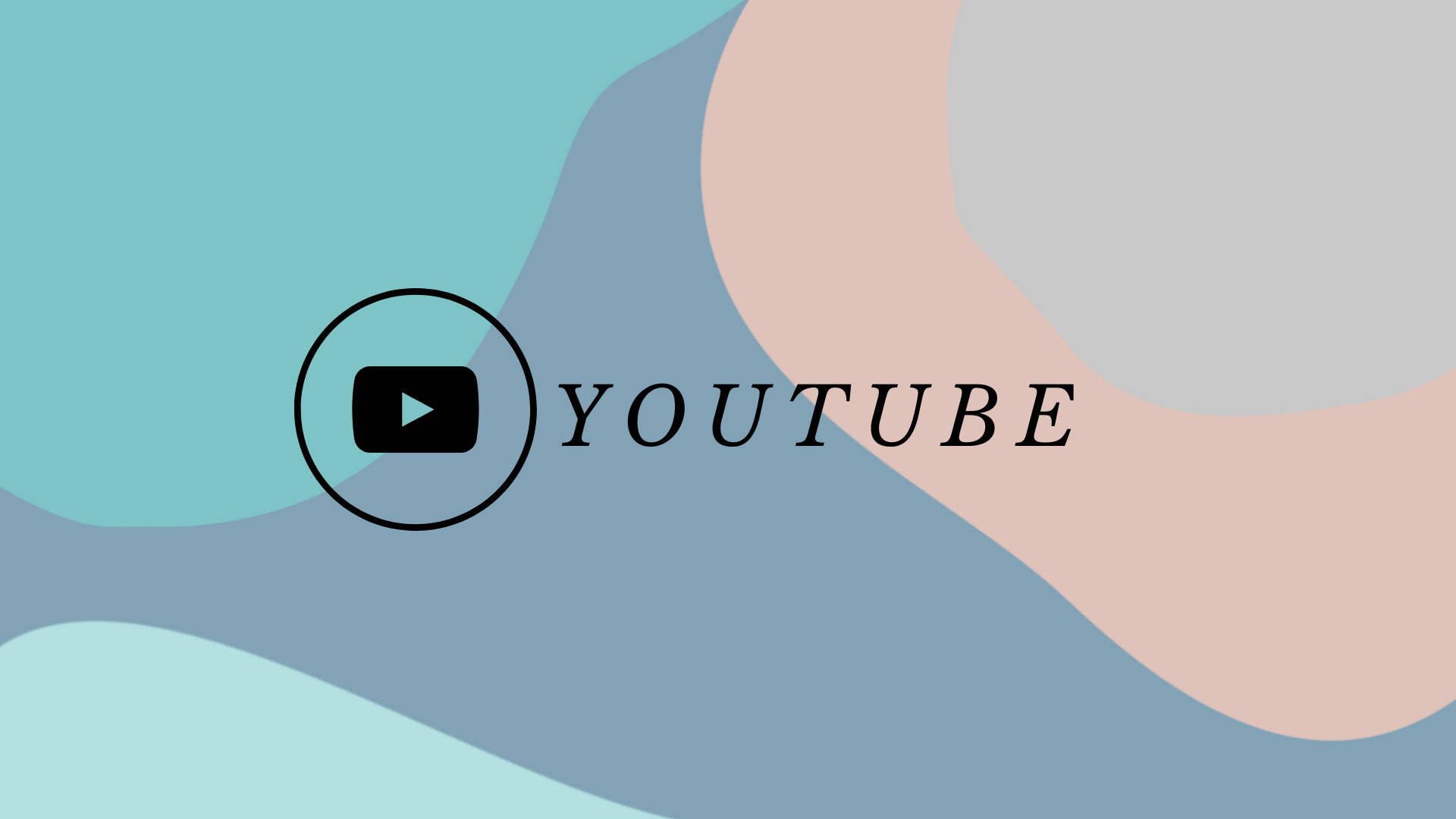 YouTube標誌於柔色大理石背景 壁紙 — YouTube 標誌居中於柔和的抽象背景上，背景由流動的粉彩形狀組成，顏色包括青藍色、灰色和腮紅粉紅色。