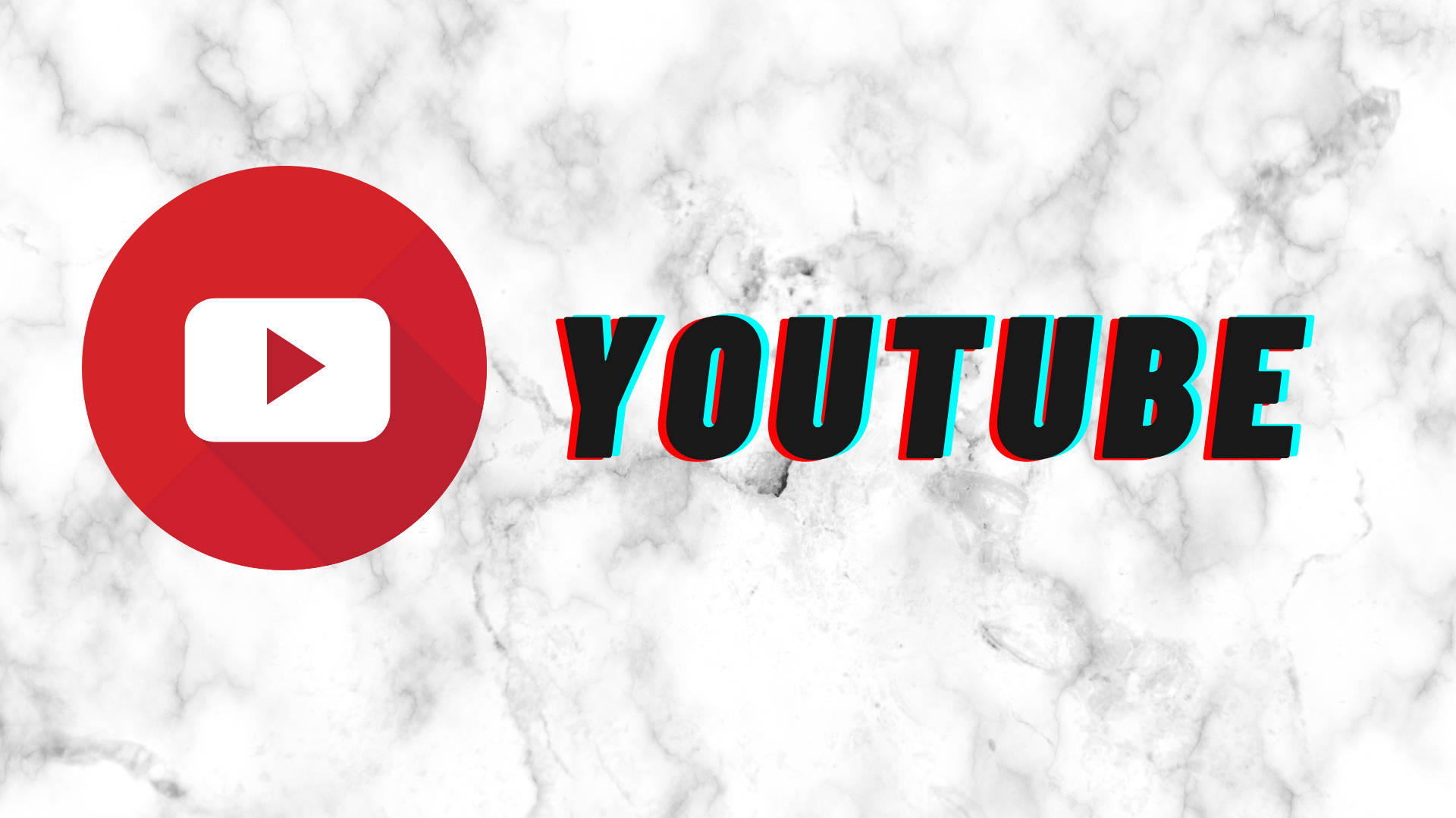 YouTube標誌置於白色大理石石面上 壁紙 — 白色大理石背景上的 YouTube 標誌，帶有紅色播放按鈕和 3D 文字。