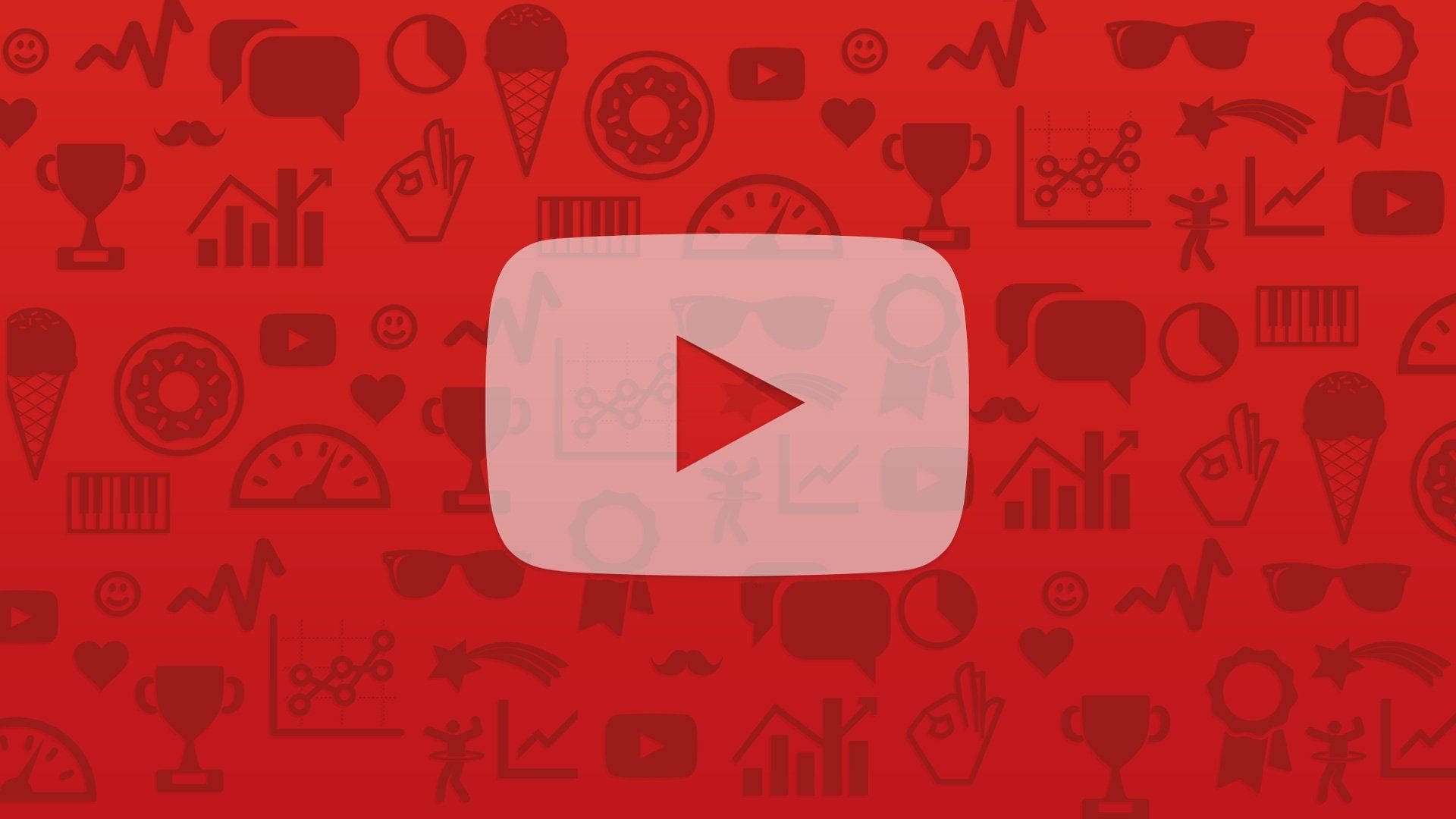 YouTube 標誌，帶有社交媒體和成就圖標，紅色背景
